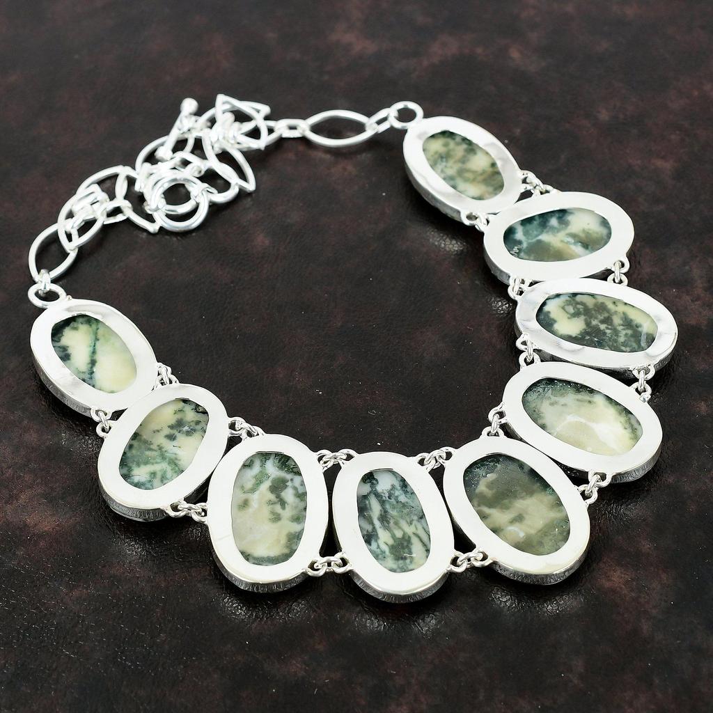 Tree Agate Necklace Handmade Ethnic Jewelry 925 Sterling Silver Necklace Adjustable Chain Necklace Gift For Women Brand New Gemstone Jewelry