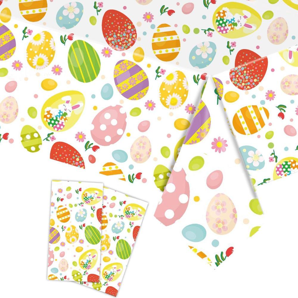 Cute Plastic Easter Tablecloth Rabbit 137*274cm Table Cover Bronzing Disposable Tablecloths Party Supplies