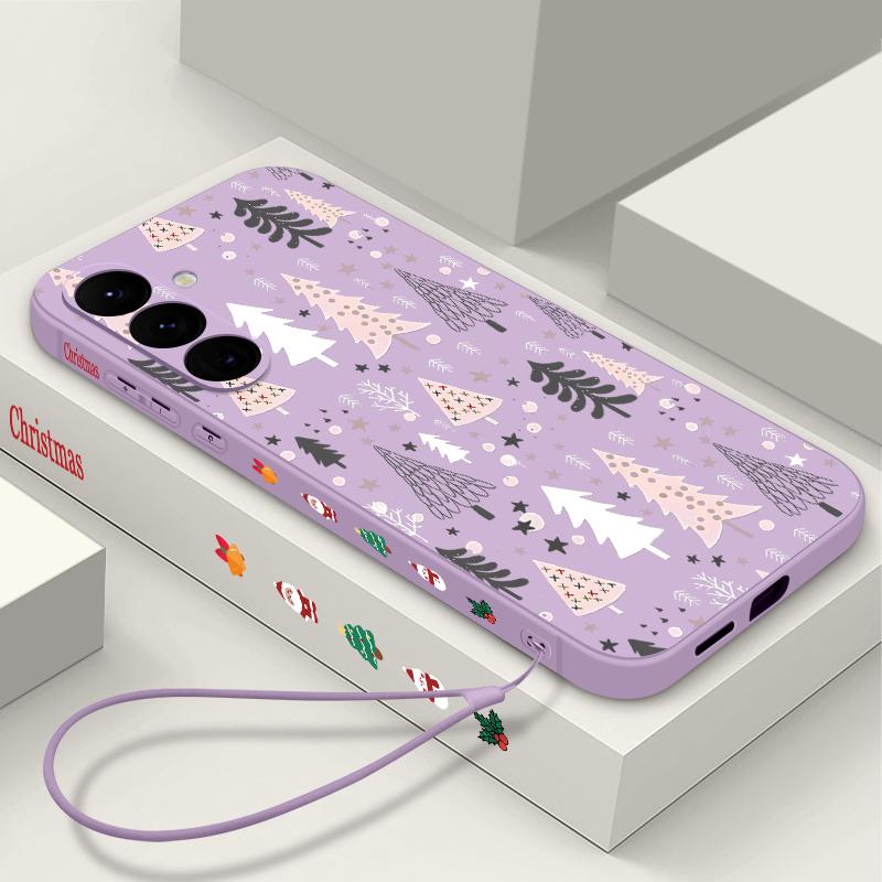 Lanyard Phone Case For Samsung Galaxy A56 A17 A26 A16 A36 A55 A54 A53 A15 S24 S25 FE S25 S22 S23 Ultra Plus Christmas Tree Patterned Cover