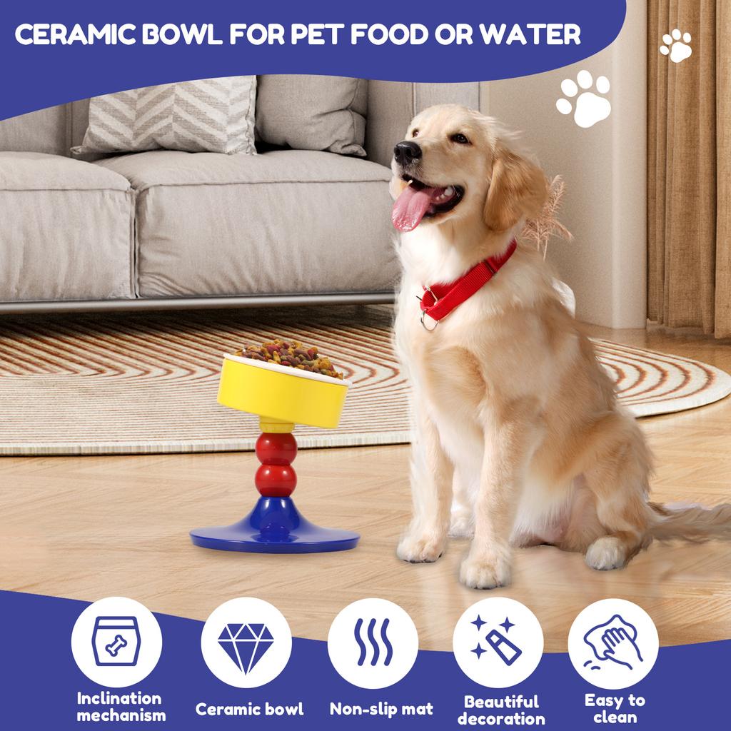 Elevated Cat Dog Bowl Ceramic Tiltable Pet Feeding Bowl With Anti Slip Pad Adjustable Height Cat Dog Water Bowl Pet Supplies