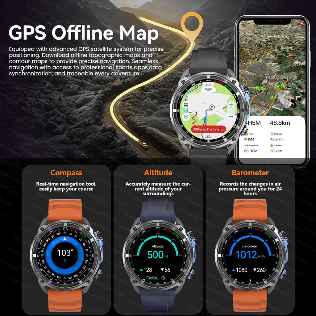 2026 Nuovo Uomo Outdoor Batteria 1000mAh Mappa GPS Smartwatch Memoria Interna 4GB Orologio AMOLED Chiamata Bluetooth Impermeabile Sportivo Smartwatch