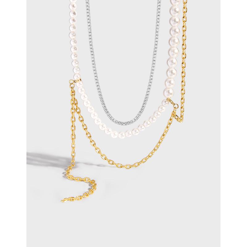 Korean INS Luxury Design Pearl Necklace: Versatile Sterling Silver S925 DIY Clavicle Chain for Women