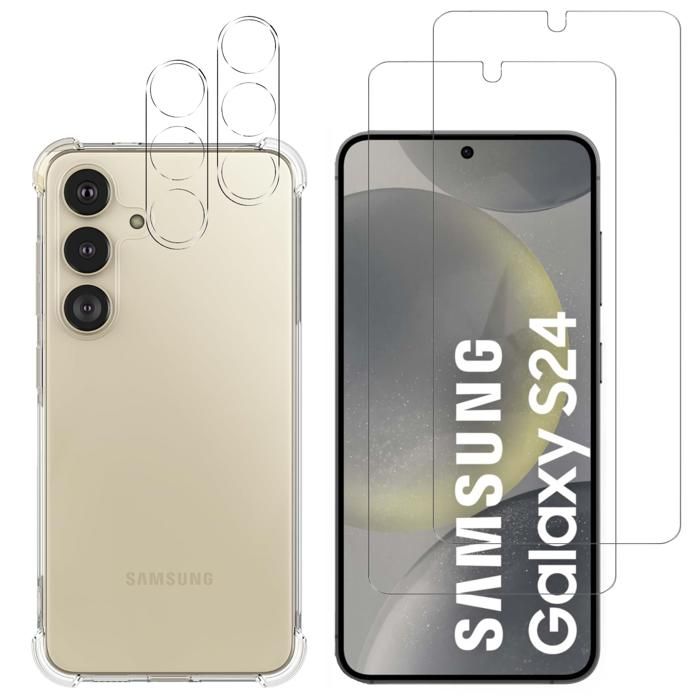 Shockproof Case - Phonillico - Samsung Galaxy S24 - Soft Silicone - 2 Tempered Glass - 2 Camera Protectors