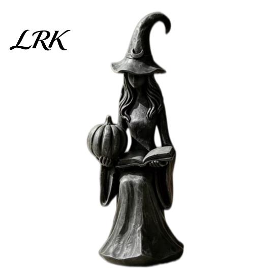 Retro Style Halloween Room Decor Pumpkin Witch Ornament, Gothic Tabletop Figurine, Spooky Party Table Centerpiece PLA Statue for Home Bookshelf Office