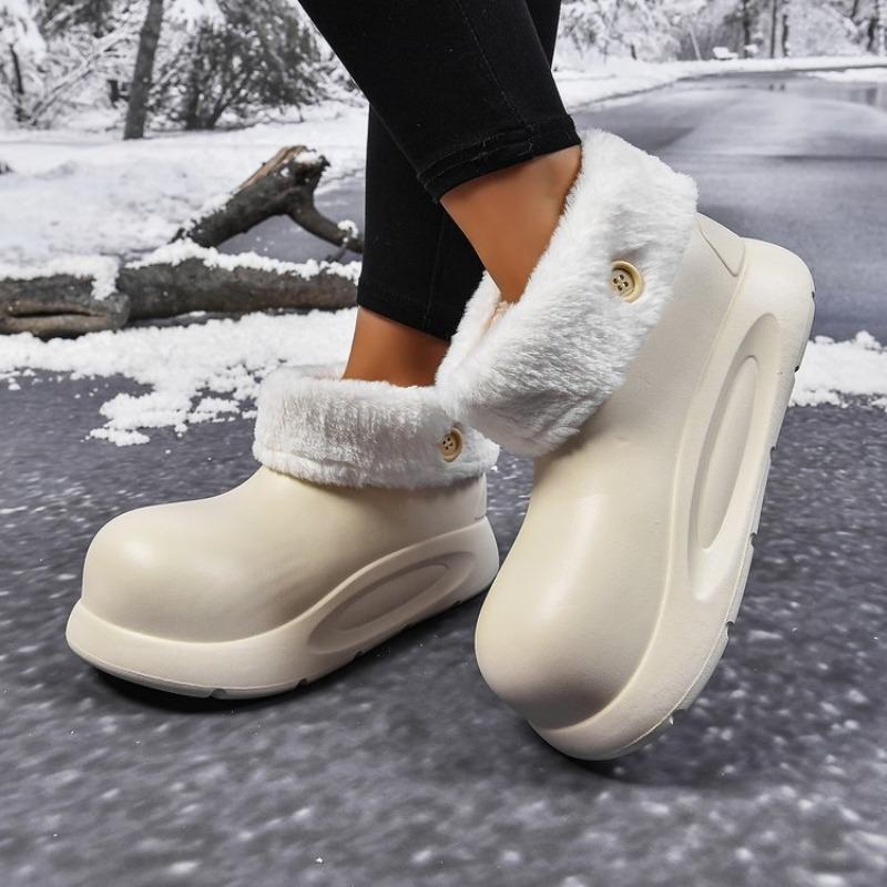 Fleece rain shoes women wear in autumn and winter waterproof big head heightening rain boots lightweight non-slip water shoes short plush water boots