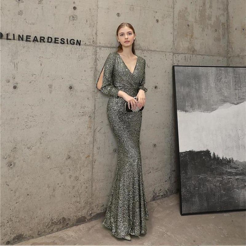 Evening dress skirt light luxury niche high-end banquet dress temperament celebrity stunning sequined party fishtail skirt