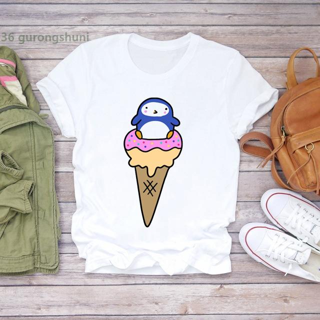 New Arrival 2025 T-Shirt Women Cute Ice Cream Cartoon Print T Shirt Femme Fashion Korean Style Camiseta Mujer Tshirt Ladies Tops