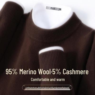 Men's Cashmere Blend Thick Round Neck Pullover Wool Sweater