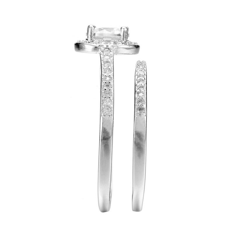 1PC Weißgold Zirkon Ring Fingerband Strass Ring Schmuckstück Charm Paar Verlobungsring