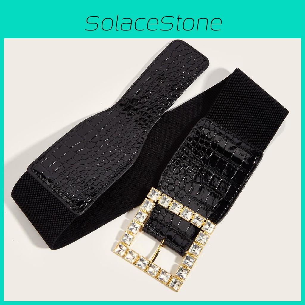 Winter Fashion Leather Wide Belt With Diamond Head Buckle For Ladies Dress Enhancements