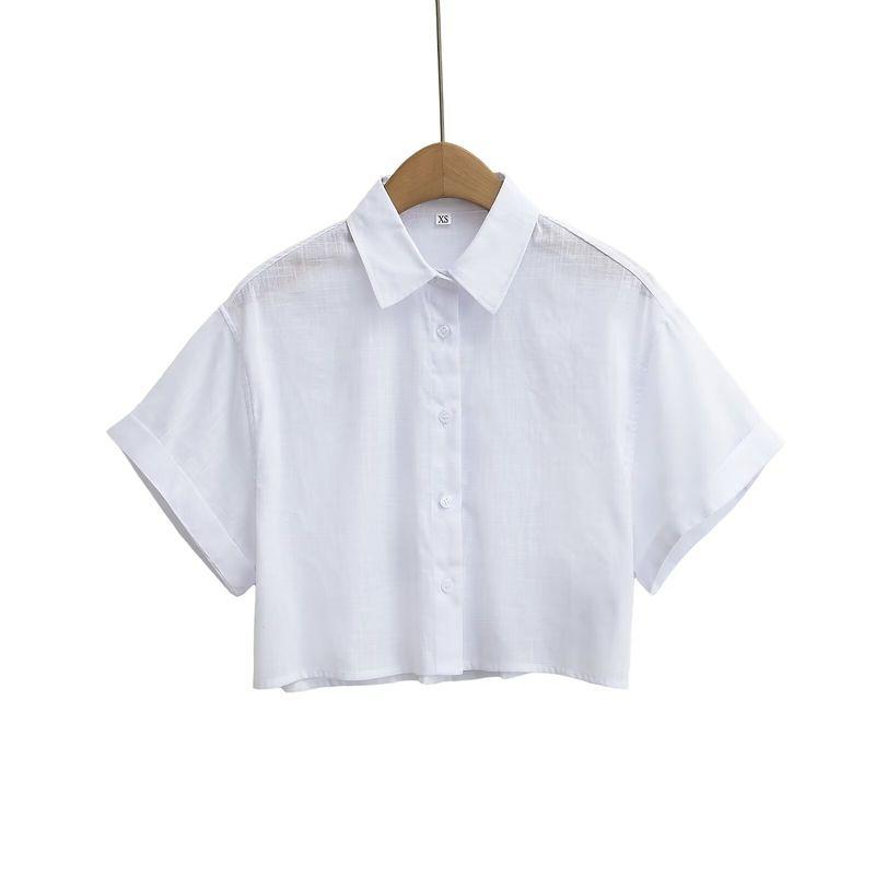 Kaslead New Arrival Women's Clothing Fashion Style Fashion All-Match Casual Linen Belt Two-Color Short Sleeve Shirt