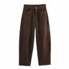 2025 Spring Women's European & American Style Brown Crew Neck Jacket and High Waist Pants Set