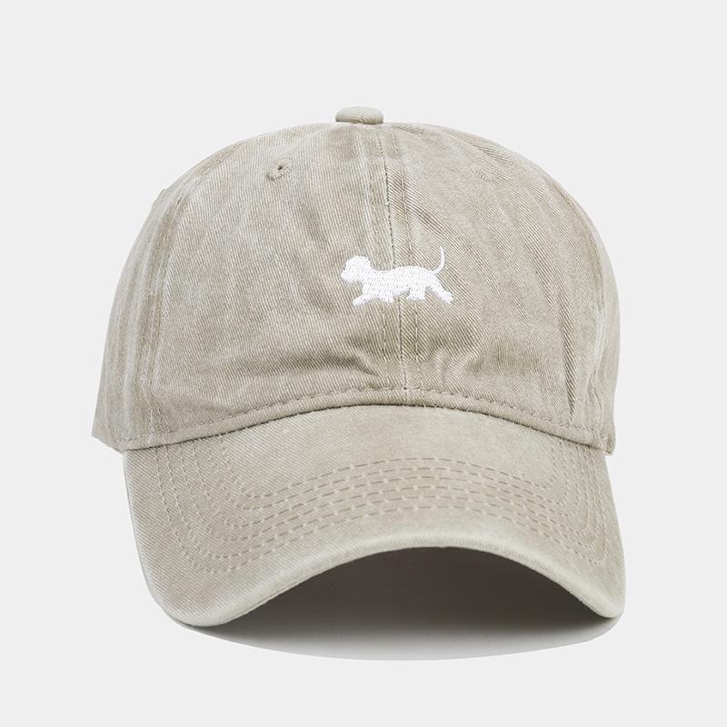 New washed and old retro baseball cap female curved brim puppy embroidered cap male personalized fashion hat