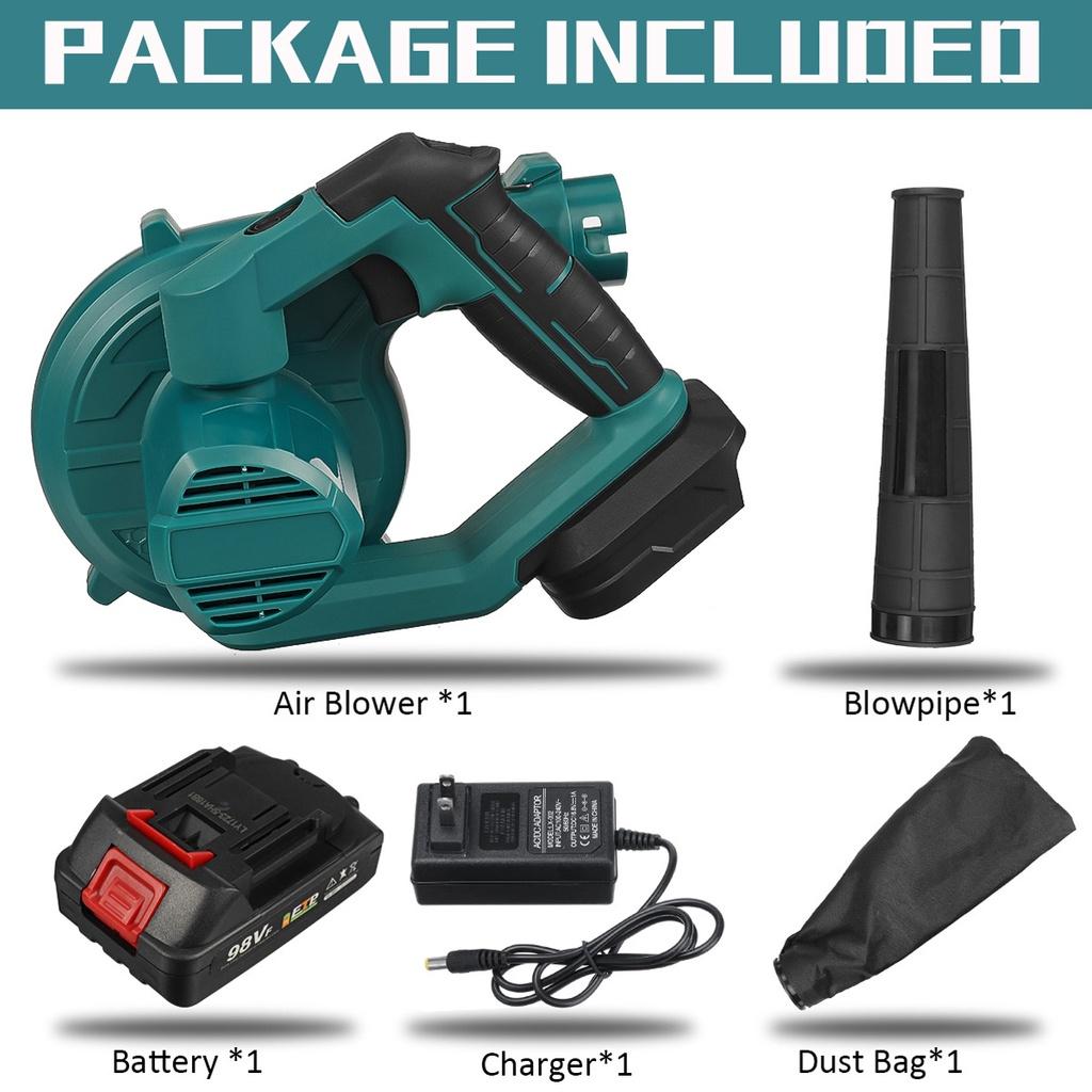 Soprador de Ar Sem Fio 288V 1500W Rotação 180° 19000R/Min Aspirador Elétrico e Soprador Limpador Coletor de Pó de Folhas