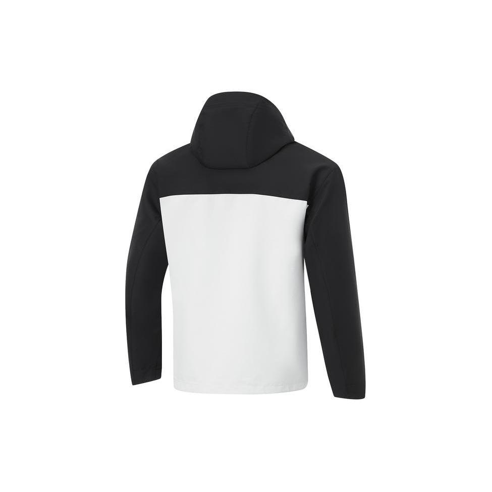 Li Ning Hooded Straight Cut Comfortable Waterproof Windbreaker Men Outerwear Black Cream AFDU689-1