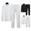 Men Shirt Pants Set Elastic Waist Wide Leg Stand Collar Plus Size Single-breasted Solid Color Thin Soft Casual Long Sleeve