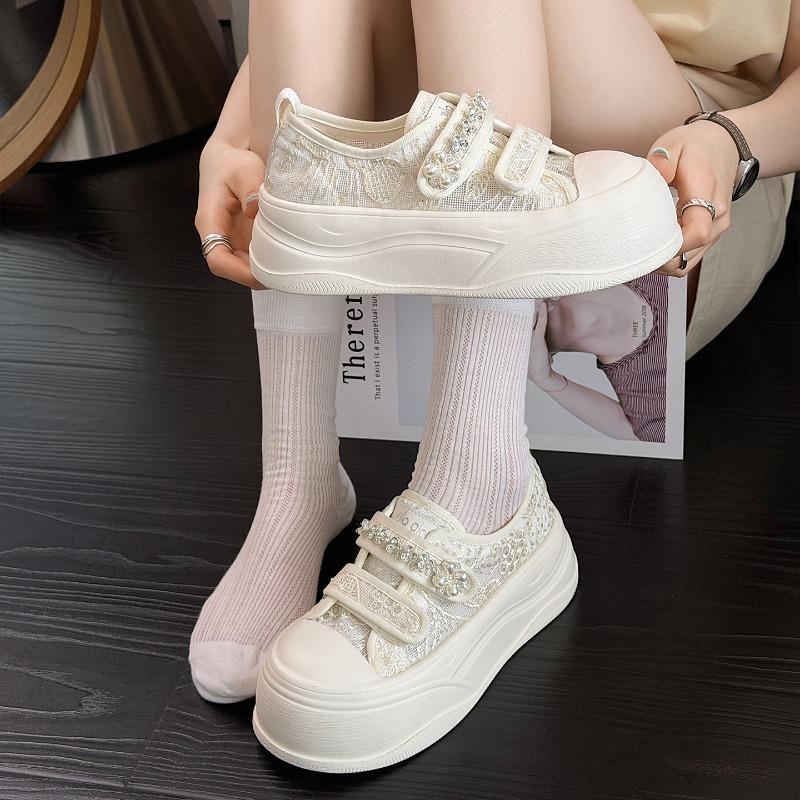 Summer new lace mesh platform white shoes women's breathable mesh casual shoes heightening versatile student board shoes