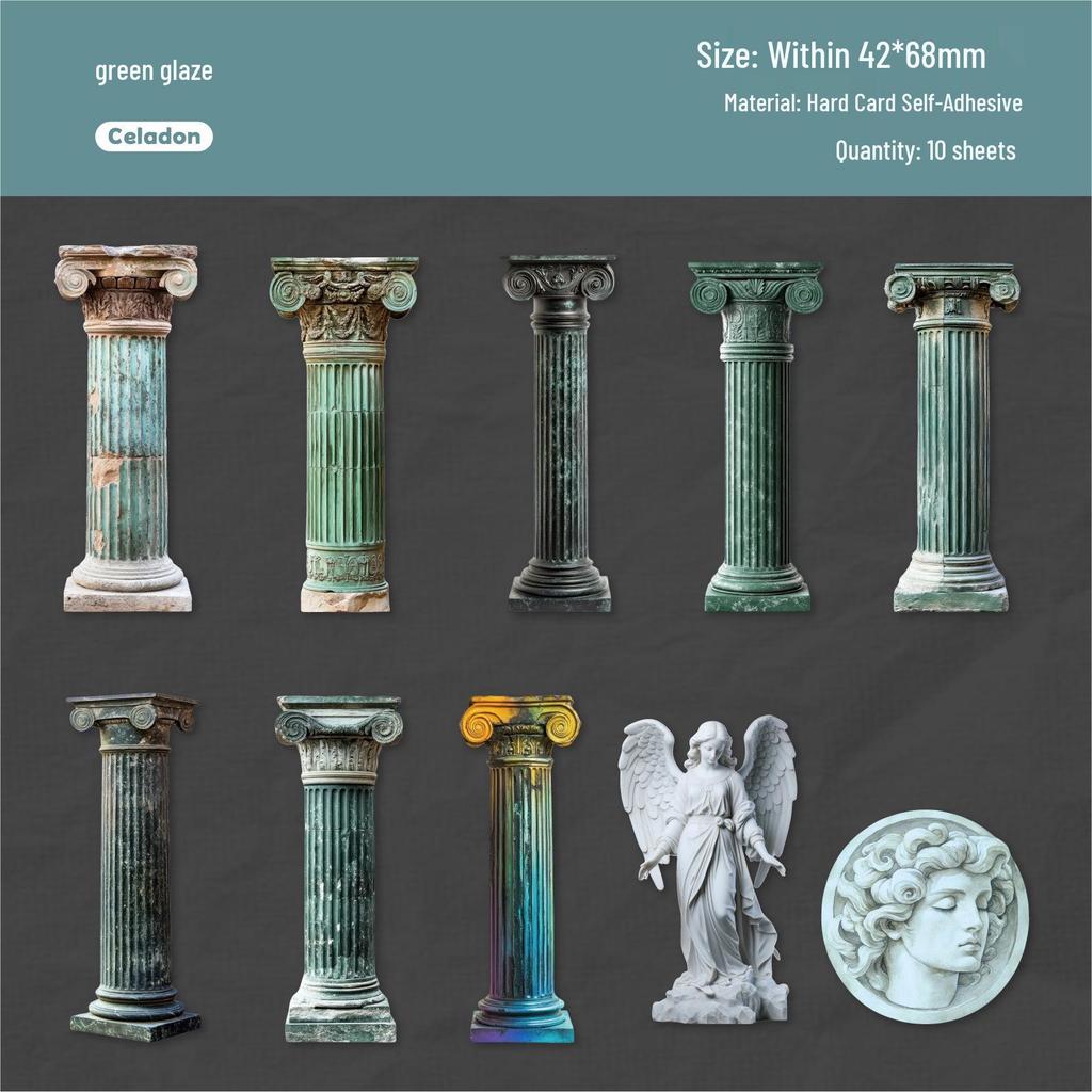 RetroStory Roman Column Sticker Pack: 6 Styles, 10 Sheets - Venus Journal and European Retro Decoration Stickers.