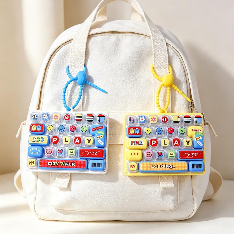 26-Key Keyboard Fidget Keychain Cute 3D Button Keycap Clicker Toy Backpack Bag Pendant Stress Relief Sensory Toy Gift