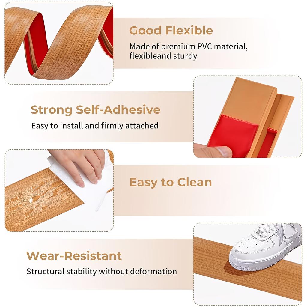 1PC 1mx7cm Carpet to Tile Floor Transition Strip Self Adhesive Wear-resistant Edging Trim Cuttable PVC Doorway Divider Strip Hou