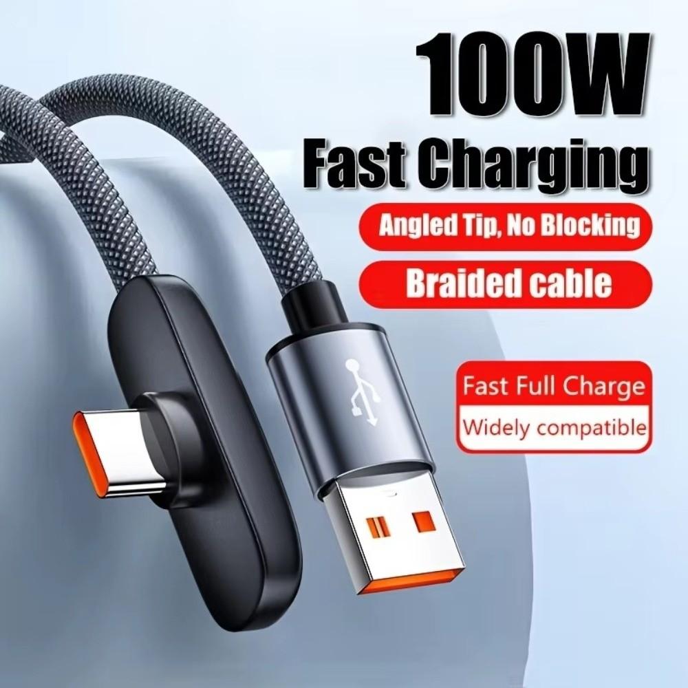 90 Degree 100W Super Charging Cable Type-C To Type-C Data Transfer Cables Portable Type C Cable