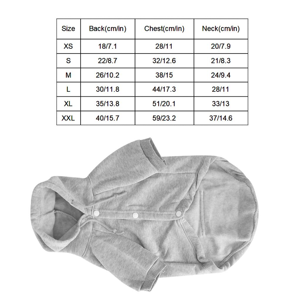 Winter Pet Clothes Costume with Hat Button Keep Warm for Dog Cat Gray