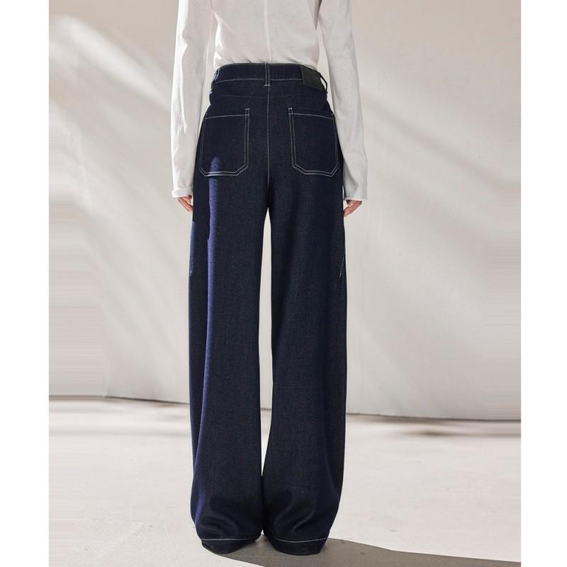 Womens High-Waisted Wide-Leg Denim Pants Retro Washed Cotton Blend Relaxed Fit Fall 2026