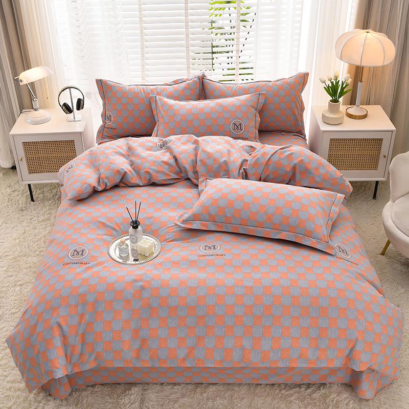 New Stylish Skin-Friendly Cotton Flannel Bedding Set - Thickened Plaid & Floral Design for Students