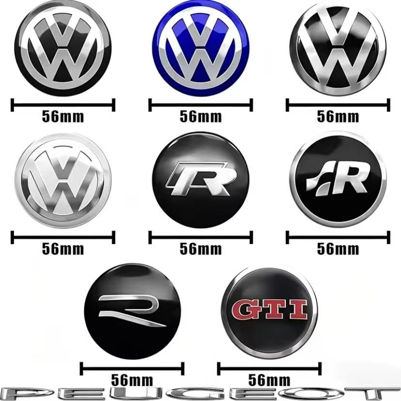 LVAXC1 4Pcs 56mm Car Wheel Center Stickers For VW GTI Polo Passat B6 B7 B8 Golf MK6 MK7 MK8 Tiguan Jetta ID.3 Beetle T-ROC CC Hub Cap