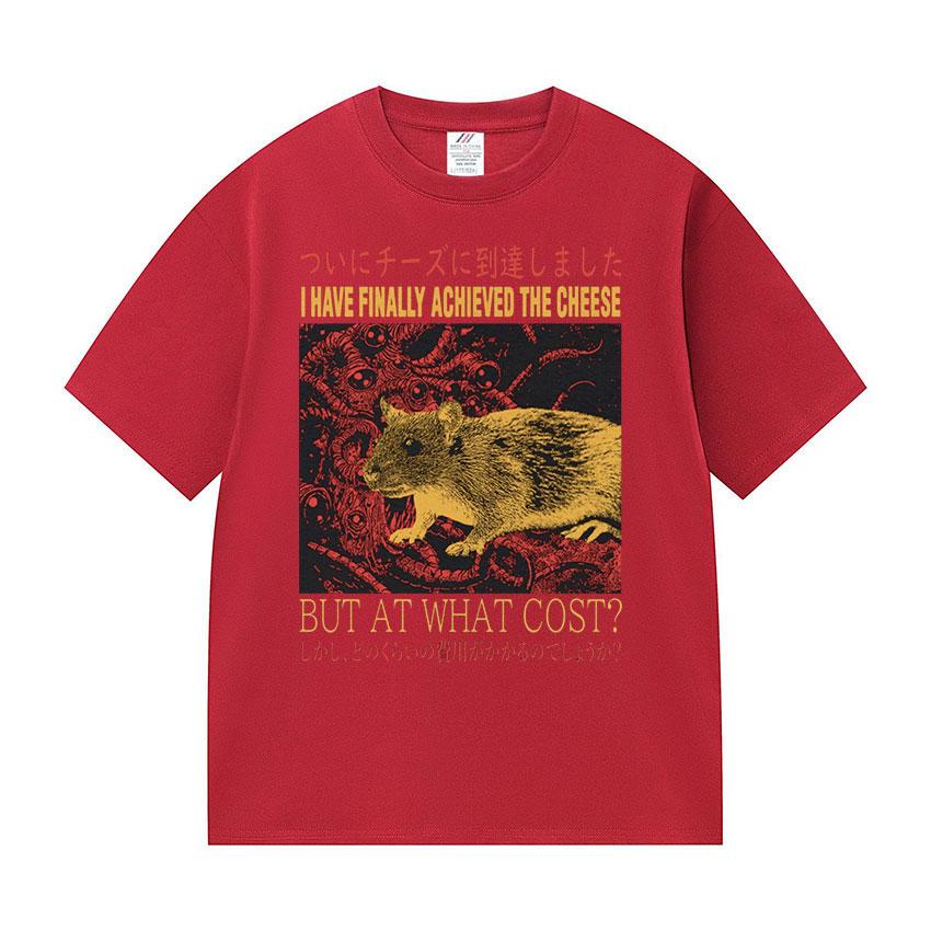 Funny Finally Achieved The Cheese Rat Graphic T Shirt Men's Harajuku Fashion Casual T-shirt Oversized 100% Cotton Unisex Tshirts