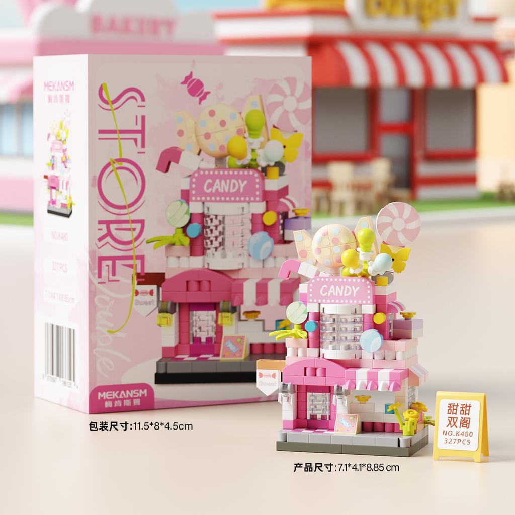 Double-storey Street View Mini Shop Micro Particle Building Blocks Kids Toys DIY Building Set Educational Toys Birthday Gifts