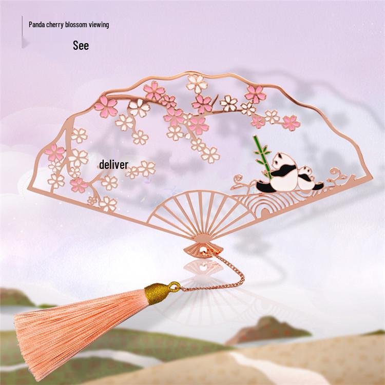 Ruihe Rose Gold Tassel Folding Fan Bookmark with Gift Box for Teachers