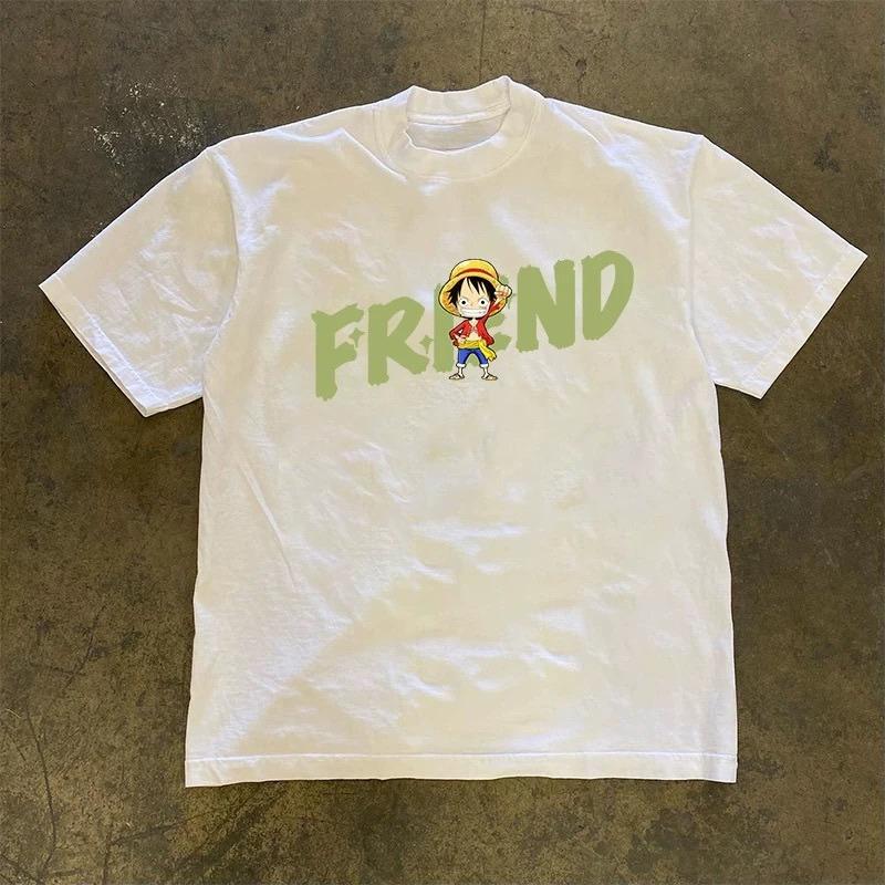 

2026 New Style One Piece TShirt Unisexs Loose Cartoon Print Summer Crew Neck Short Sleeve M