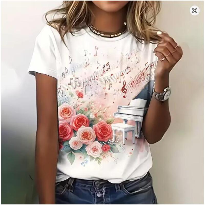 Women's T Shirt Flower Graphic 3D Print Summer Casual Short Sleeve Female Clothes Outdoor Crew Neck T-Shirts Street Fashion Tops