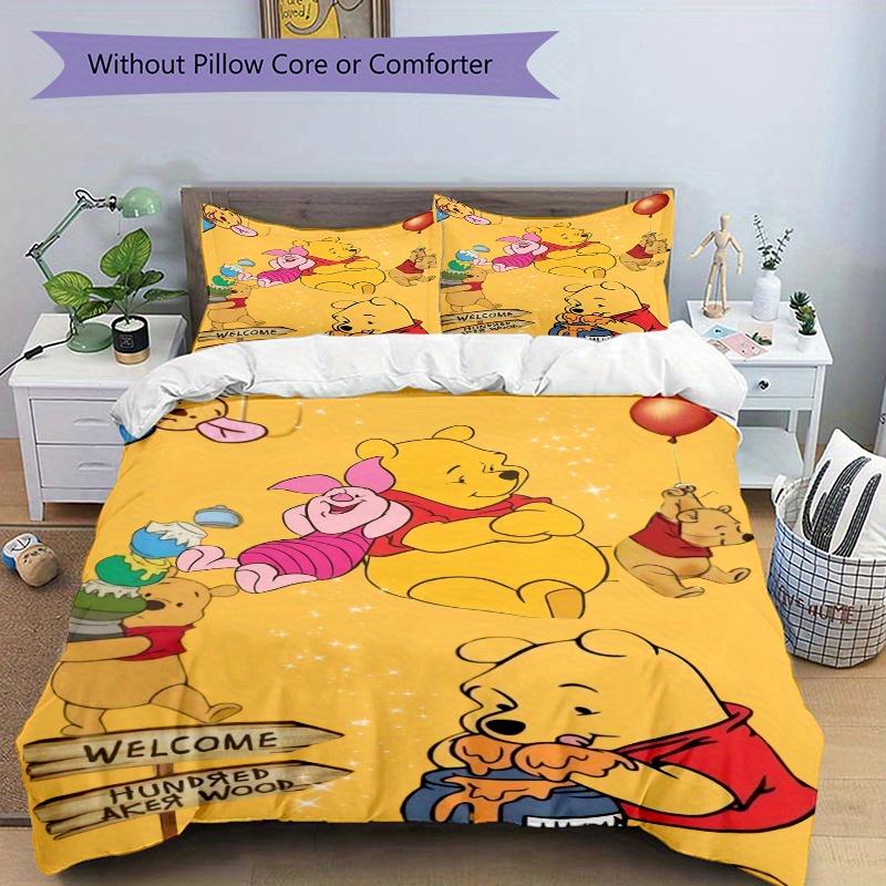 3pcs Piglet and Winnie the Pooh Printed Bedding Set, Soft and Comfortable Quilt Cover for Bedroom Q078