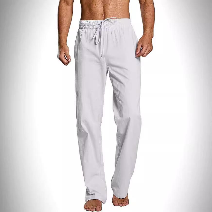 Men s Cotton Linen Trousers Spring and Autumn Solid Colour Breathable Linen Trousers Men s Casual Elastic Waist Fitness Trousers M