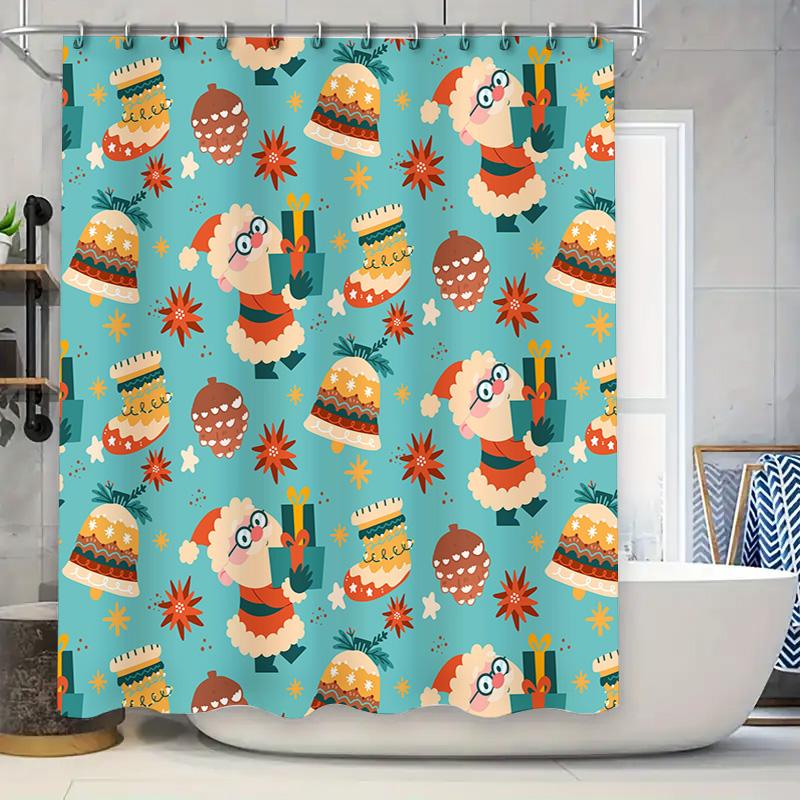 

christmas shower curtain blue santa claus gift pattern waterproof bathroom decor fabric cloth shower curtains washable home supp 90x180cm