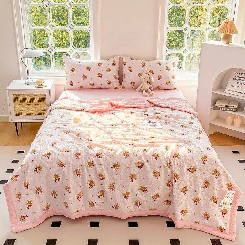Cute Cartoon Printed Thin Blanket Summer Cooling Air Condition Quilt Single Double Bed Household Lightweight Comforter Bedspread