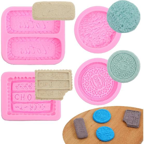 4Pcs Pink Cookie Molds, Biscuit Cookie Silicone Molds, Clay Chocolate Chip Mold, Candy Fondant Mold for Cookies Butter Paste Dough Plaster Cake
