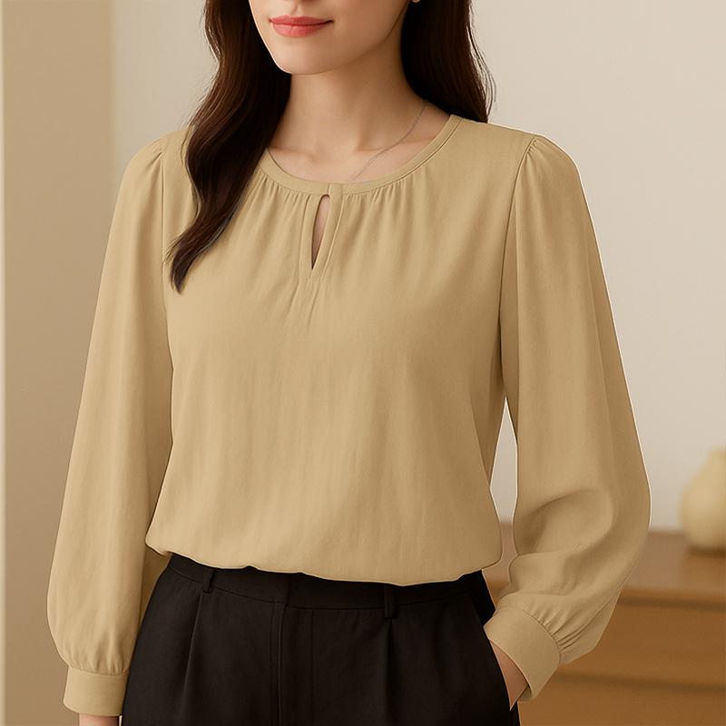 

ZANZEA Женская повседневная однотонная блузка с круглым вырезом и длинным рукавом 5XL хаки