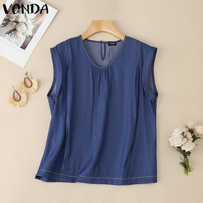 VONDA Womens Casual Sleeveless Ruffled Solid Color Tank Tops