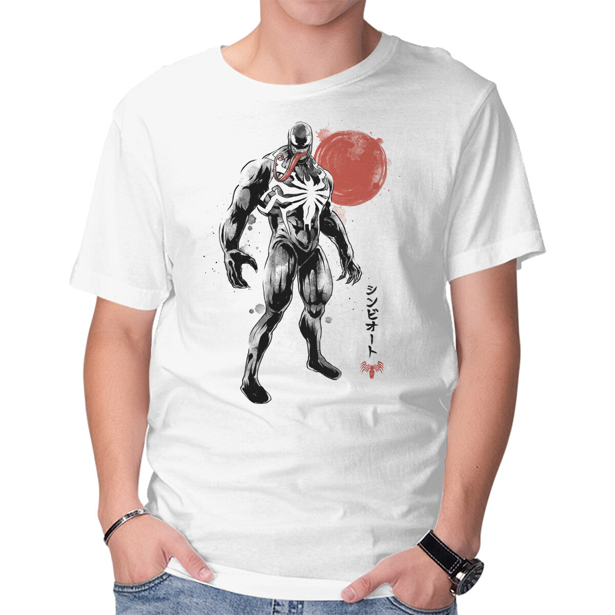 Unisex Crew Neck T-Shirt Dark Symbiote Sumi-e Graphic Short Sleeve Casual Tee L