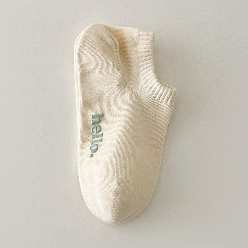 5 Pairs Women's Summer Thin Breathable Sweat Absorbent Ins Versatile Printed Cotton Socks Invisible Pop-socks Non-slip Feature Female Socks