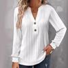 Women's V Neck Long Sleeve Knit Top Loose Fit Casual Button Down Tunic Blouse