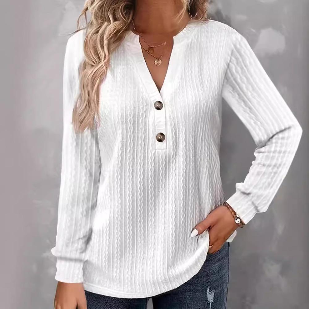 Women's V Neck Long Sleeve Knit Top Loose Fit Casual Button Down Tunic Blouse