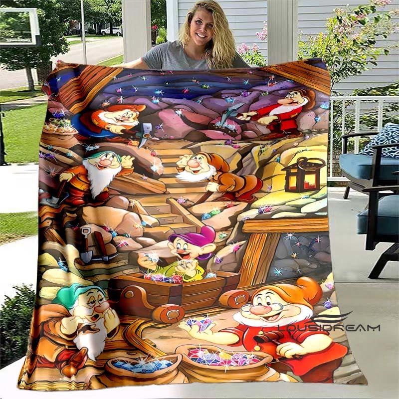 Cartoon Snow White and Seven Dwarfs Blanket, Super Soft Flannel Blanket, Perfect for Travel, Bedding, Sofa Blanket, Birthday Gif