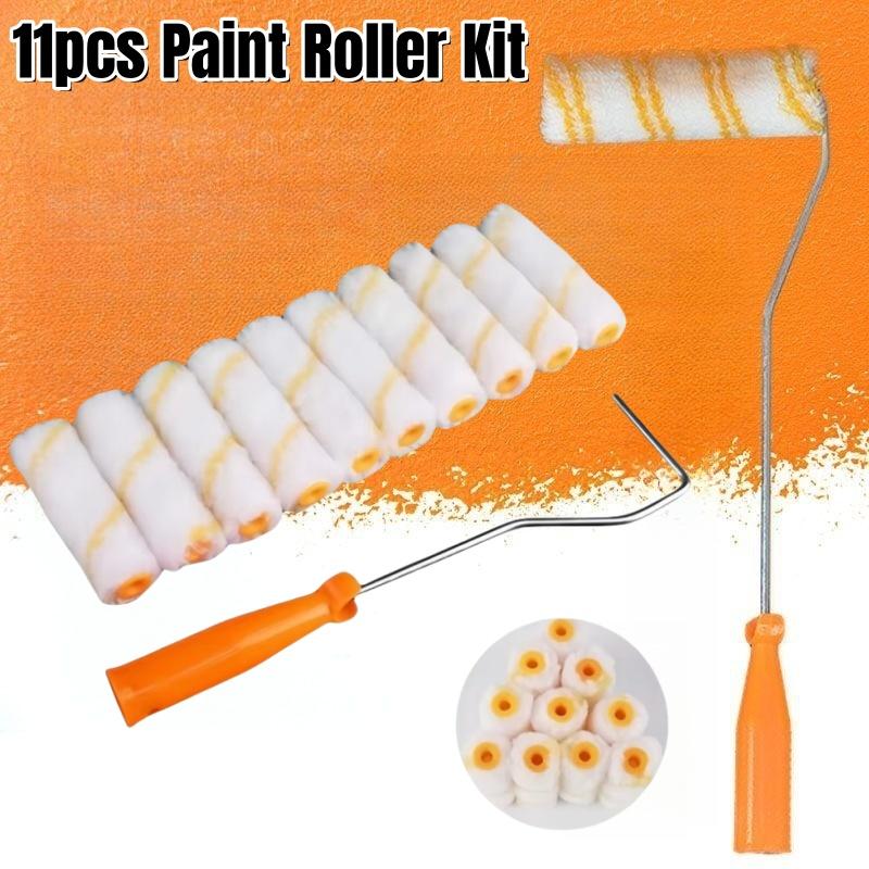 Set Completo di Rulli Pittura da 11 Pezzi con Manico Lungo e Coperture da 4 Pollici Kit Strumenti Pittura a Pennello Ideale per Pareti, Soffitti e Piccole Aree