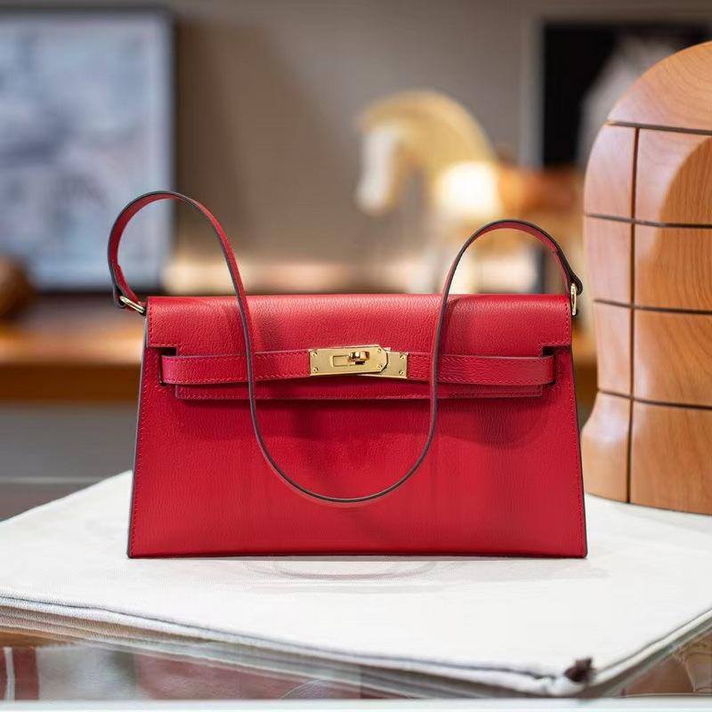New Leather Women's Bag Goat Pattern Leather Vertical Open Pattern Erin One Shoulder Armpit Bag Long Clutch