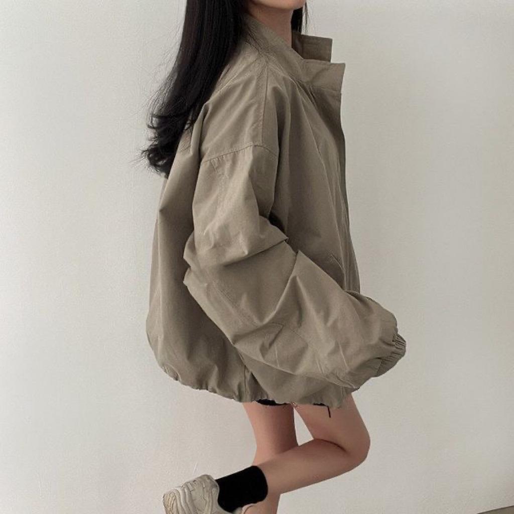 Giacca a Vento con Collo Alto Manica Lunga Sottile Donna Primavera Autunno Larga Stile Baseball Cardigan Casual Cappotto Top