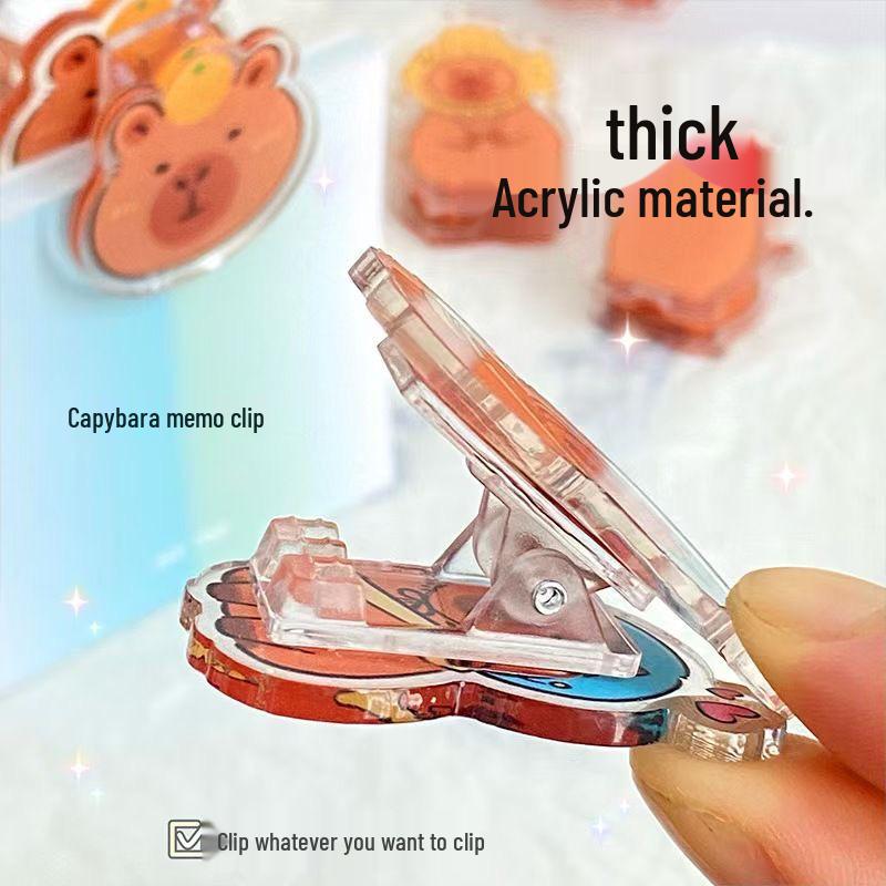 Capybara Double-Sided Acrylic Cartoon Clip for Sticky Notes & Snack Sealing